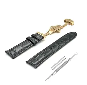 Lineon 22mm Half Padded Premium Leather Mens Watch Strap with ButterFly Lock For Branded Watches Tool and Pins Include