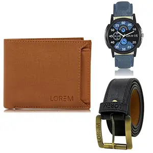 LOREM Watch-Artificial Leather Belt & Wallet Combo for Men (Fz-Lr02-Wl04-Bl01)