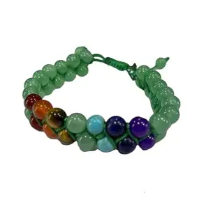 Shivalaya Gems Crystal Double Layer Green Aventurin and 7 Chakra Bracelet 8mm