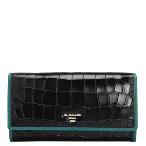 Da Milano Genuine Leather Black Flap Womens Wallet (10017E)
