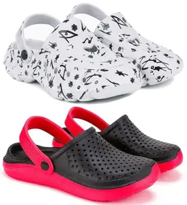 Pampy Angel Combo Pack of 2 Slipper/Flip Flops/Slides/Clogs/Sandals with Adjustable Back Strap for Men,(Cl-N11-White,Cl-400-Black),8 (UK/India)