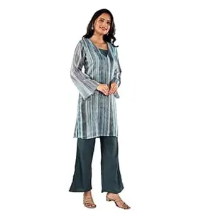 VARAMYA Women's Ombre Co-ord Set - Straight Kurta Palazzo Pants Kurtas, Printed Silk Blend Shirt & Wide Leg Pant