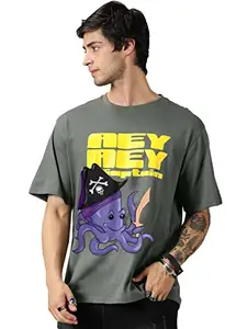 RodZen Men's Cotton Round Neck Graphic Printed Oversized Loose Fit T-Shirt (RZM01CAPTIONGREY-L_Grey_L)