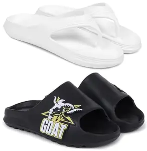 Pampy Angel Combo Pack of 2 Slipper/Flip Flops/Slides/Clogs/Sandals with Adjustable Back Strap for Men,(V-Evafeet-White,Y-To-Goat-Black),7 (UK/India)