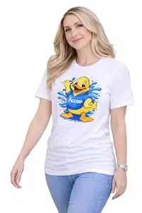 Accmetees 100% Cotton Womens Round Neck, Half Sleeve, Digital Duck Printed T Shirt, BIO Washed Fabric