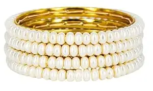 Trend It Traditional Elegant Gold Plated Bangle Set (4 Pieces) Pearl Designer Stackable Jewellery Bracelet For Women Girls | Wedding & Festive Jewellery