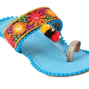 Rajasthani Jaipuri Work Kolhapuri Ethnic Womens Girls Ladies Slipper() Skyblue_5
