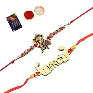 Stylish Bhaiya Rakhi " BRO" Designer Pendent With Designer Look"BAL GANESH"Rakhi Combo For Bhaiya With Roli Chawal And Greeting Card -76