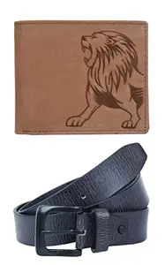 URBAN FOREST Luke Vintage Hazel Brown Leather Wallet & Dark Grey Textured Casual Leather Belt Combo Gift set for Men