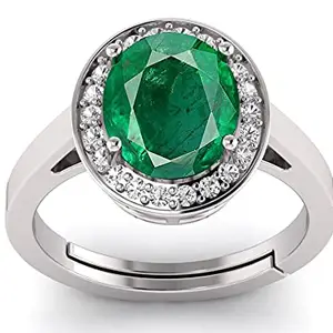 DINJEWEL 8.25 Ratti / 7.25 Carat Certified Original Emerald Panna Silver Plated Ring Panchdhatu Adjustable Ring for Men & Women's