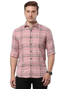 Generic Mens Casual Cotton Regular Fit Spread Collar Checks Shirt | Pink | XXL | Casual_Shirt_Pink_XXL