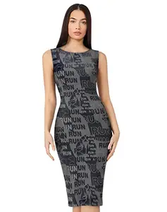 KERI PERRY Women's Black Imported Lycra Typography Print Bodycon Western Dress | Dress for Women | A line Dress | Summer Dress|Western Dress | Latest Women Dress | Trendy Dress