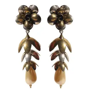 House Of Panna Kayra Pearl Earring Silver And Golden Brass Pearl Earring