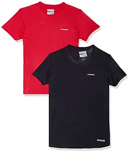 Charged Active-001 Camo Jacquard Round Neck Sports T-Shirt Dark-Grey Size Small And Charged Energy-004 Interlock Knit Hexagon Emboss Round Neck Sports T-Shirt Red Size Small