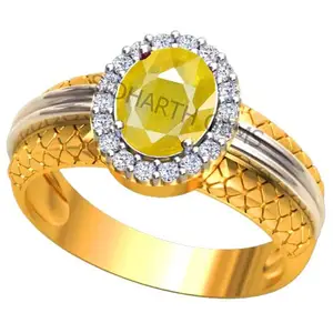SIDHARTH GEMS 13.25 Ratti Pukhraj Stone Original Certified Yellow Sapphire Gemstone Gold Plated Adjustable Woman Man Ring with Lab Certificate