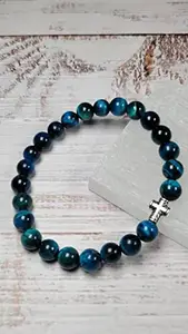 LKBEADS Natural Blue Tigers Eye 8mm Round Shape Smooth Cut Beads Stretchable Bracelet for Men & Women.|STBR_RR_02290_6.5