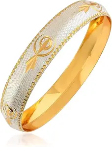 RKD Enterprises Khanda Kara Gold Silver Plated Onde Edge Kada Sikh Singh Kaur Khalsa Bangle for Men & Women (2.10)