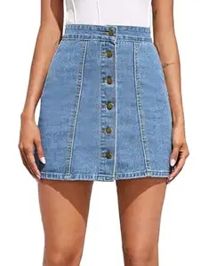 Sugathari Women's Casual Denim Light Blue Skirt – High Waist, A-Line, Mini Length Without Pockets | Stylish Everyday Wear (Skirts 210)