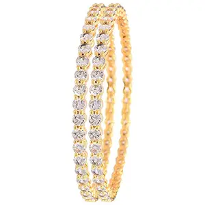 Ratnavali Jewels Beautiful CZ/AD Studded Gold Plated Traditional White American Diamond Bangles Set for Women RVA601 (2.4)