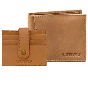 ABYS Genuine Leather Wallet & Card Holder Combo Gift Set for Men-Tan,TAN(WCH-8519TN+5134HJ)