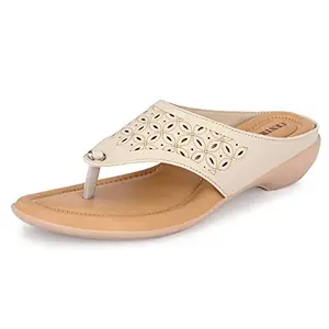 Centrino Women's 3803 CREEM Thong Comfortable Ortho Care Ladies | Fashion Wear Sandal & Chappal | Soft Cushioned for More Comfort-6 Kids UK (3803-3)