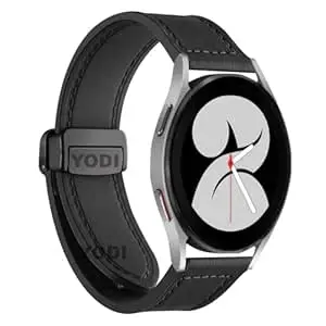 YODI 20mm Watch Strap For Fire Boltt Ninja Calling Bsw024 | Ninja 2 Bsw021, Zebronics Zeb-fit 7220ch | 280ch | 6220ch | 3220ch | 80ch | 90ch, Ticwatch 2 smartwatch, Genuine Leather Hybrid Watch band with Magnet Folding Buckle for men women (Black)