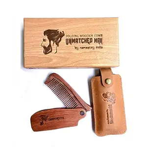 Unmatched Man Original Red Sandalwood (Chandan) Folding Comb | Natural & Eco Friendly | Pocket Size Comb | Comb for Men's Hair, Beard & Moustache | Comb for Grooming, For Healthy & Stylish Beard | Wooden Folding Comb | Men's Comb | Gift for Men