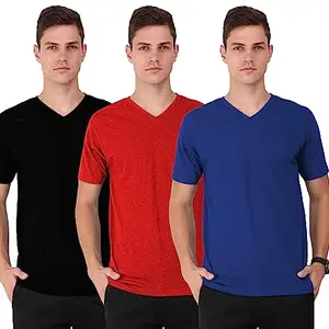 THE BLAZZE 0018 Men's V Neck T-Shirts for Men (Medium, Combo_10)