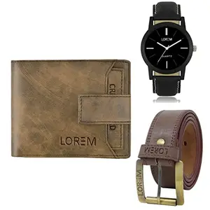 LOREM Watch-Artificial Leather Belt & Wallet Combo for Men (Fz-Lr05-Wl23-Bl02)
