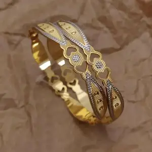 Gold Brass Elite Unique Bracelet/Bangles for Women | Non-Adjustable | Size 2.8 | 2 Pcs | tmmpf_B&B_2.8