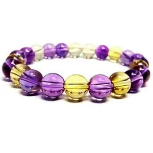 Lady Works Natural Ametrine Quartz 10mm Round Shape Smooth Cut Beads 7.5 Inch Stretchable Bracelet For Men & Women. Unisex Bracelet For Healing, Meditation, Prosperity, Gift & Luck|LW_BRST_00644_7.5