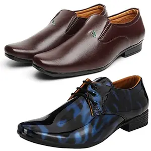 Vitoria Relaxed Formal Shoes/Party Shoes/ 2 Shoes Combo with Free Belt for Men and Boys (BAZAAR7640_VTR01-Blk-Blu-2005-Brwn) Multicolor