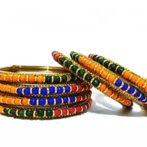 Traditional Indian Bangle Set, Hand Painted Beads and Stones, Set of 8 kangans for Women (2.6)