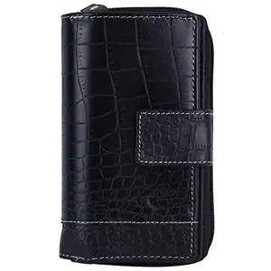 Delfin Genuine Leather | Multi Slots Ladies Wallet (Black)