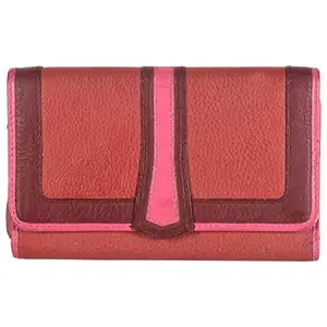 Leatherman Fashion LMN Genuine Leather Women Red Brown Pink Wallet 615412 (5 cc Card Slots)