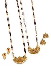 Women American Diamond Gold Plated Mangalsutra Pendant with Chain and Earrings for Women(MS7-MS11)
