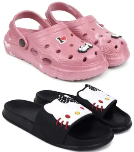 Pampy Angel Combo Pack of 2 Slipper/Flip Flops/Slides/Clogs/Sandals with Adjustable Back Strap for Women,(WCL-LGirl-Maroon,Kitty-Black),38 (Euro)