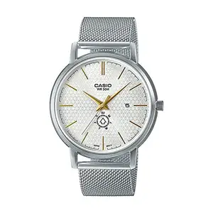 Casio Men Stainless Steel Analog White Dial Watch-Mtp-B125M-7Avdf, Band Color-Silver