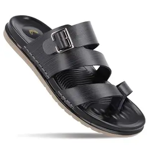 WALKAROO PLUS Bounceez Men's Fashion Sandal with Cushioned Anti-Slip Sole, Toe Seperator and Buckle Straps for Casual Footwear - WGP53209 Black