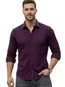 WIZOON Shirt for Men | Men’s Black Textured | Regular Fit | Textured Cotton Blend Casual Shirt | Full Sleeves | Spread Collar | Western Stylish Shirts