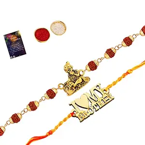Rakhi Rudraksh With Stylish" I LOVE MY BROTHER" With Roli Chawal And Greeting Card -494