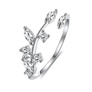 Bling Queen Women's Silver Plated Olive Leaf Zirconia Paved Open Ring, Women's Ring, Zircon Ring, Cubic Zirconia Ring, Cubic Zirconia Leaf Ring, Open Rings For Women, Wife Birthday Gift Ring, Trendy Ring(Silver)
