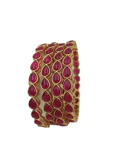 MEHAK CURATORS Gold Plated Matt Antique Kemp Bangles for Women and Girls Set of 4 (2.4)