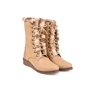 Dollphin EMY-007 Women Fashion Stylish Casual Wear For Outdoor Mid Calf Boots (cream) 7