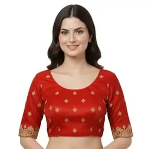 Velvet Blouse for Women | Half Sleeve Round Neck Super Soft Velvet Readymade Saree Blouse with Multi Sequin Work