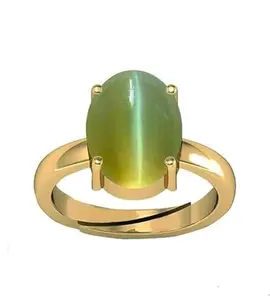 SIDHGEMS 15.25 Ratti 14.00 Carat Cat’s Eye Ring Lehsunia Ketu Stone Cats Eye Original Natural Oval Gold Plated Ring Cat’s Eye Precious Astrological Stone Adjustable Ring