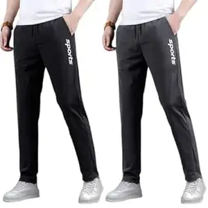 EYSTONE® Track Pants for Men || Activewear Pants || Men’s Joggers Polyester with 2 Side Zipper Pockets Casual Trousers Stretchable (Sports | Gym | Yoga) (White Sports)(Pack of 2)