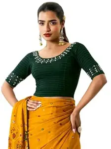 MISS WEARS Women's Regular Fit Readymade Stretchy Elbow Length Embroidered Saree Blouse