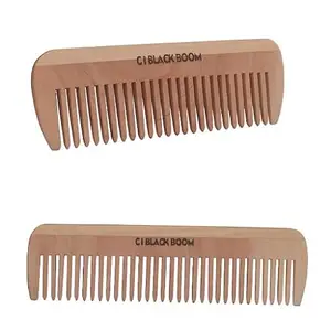 C I Black Boom Neem Wooden Hair Comb Healthy Haircare For Men & Women | Combo - Co5 and Co8
