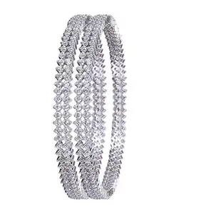 Ratnavali Jewels American Diamond Silver Plated White Solitatire Two Line CZ/Diamond Bangles for Women/Girls RV3199W-2.6